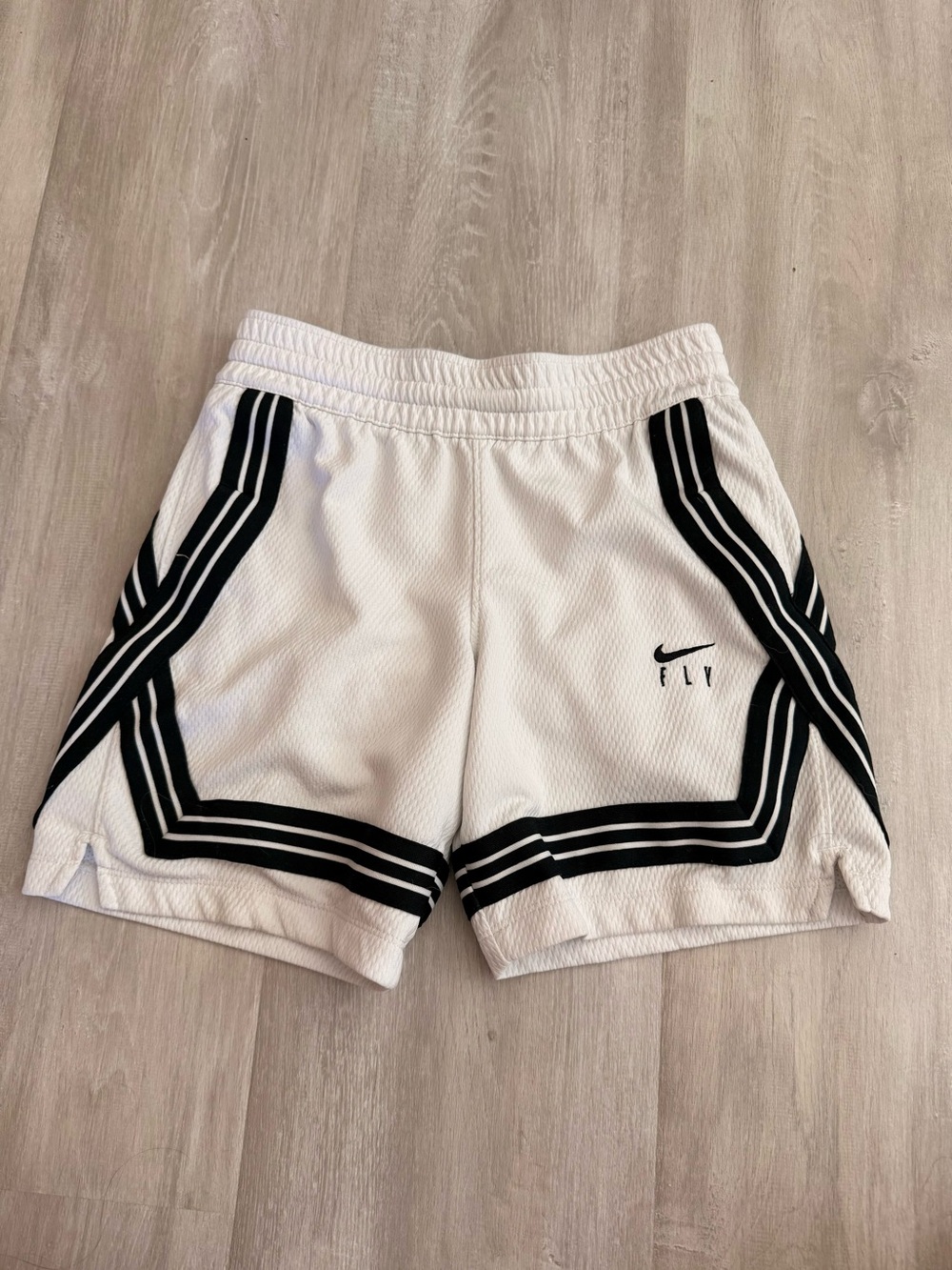 Nike fly shorts kids White Basketball Shorts with Black Stripe Trim
